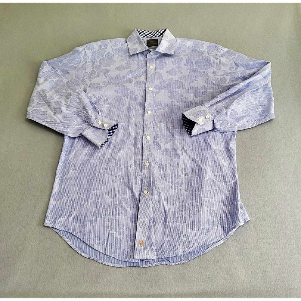 Thomas Dean Long Sleeve Button Down Paisley Print Shirt Pima Cotton Men's L